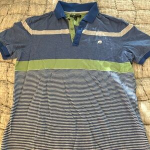 Banana Republic Blue and Green Striped Polo Shirt